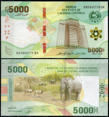 Центрально-Африканские штаты 5000 франков 2020 банк государств Центральной Африки CEMAC, охрана окружающей среды, слон Pick 703  бумага  UNC (пресс) 7200-19-1