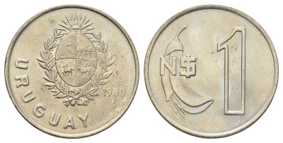 Уругвай 1 новый песо 1980 год-тип KM 74 медно-никель UNC 4666-1255