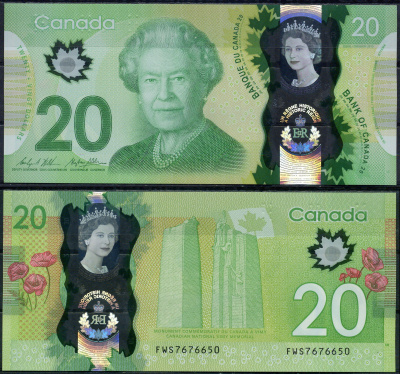 Канада 20 долларов 2015 Pick 111 полимер UNC (пресс) 451-1196-1