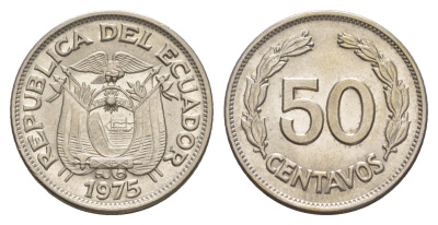 Эквадор 50 сентаво 1975 KM 81 сталь плакированная никелем UNC 4641-615