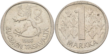 ФИНЛЯНДИЯ 1 МАРКА 1986 N KM 49a медно-никель 4563-535