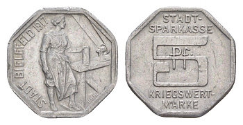 Билефельд 5 пфеннигов 1917 Funck 40.2, Men05 2775.4, Men18 3552.4 алюминий 4639-145