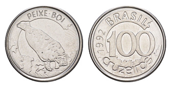 Бразилия 100 крузейро 1992 KM 623 нержавеющая сталь UNC 4644-541