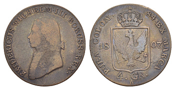 Пруссия 4 гроша 1807 A, Фридрих Вильгельм III (1797-1840) KM 370 серебро 1523-511