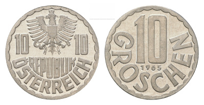 Австрия 10 грошей 1965 KM 2878 алюминий UNC M63-05