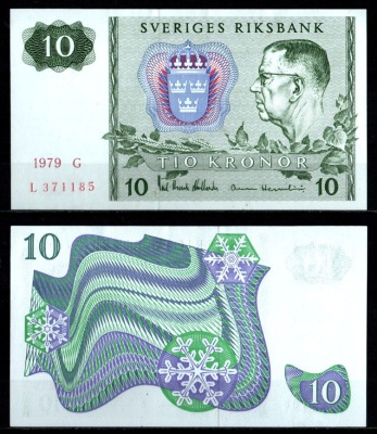 Швеция 10 крон 1979 Pick 52 d бумага 2198-18-2-2