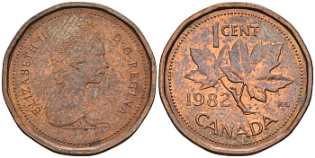Канада 1 цент 1982 Елизавета II (1952-2022), кленовый лист KM 132 бронза    4147-312