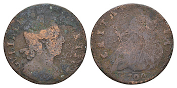 Англия 1/2 пенни 1700 Вильгельм III (1689-1702) KM 503, Spink 3556 медь 1519-324