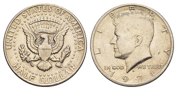 США 1/2 доллара (50 центов) 1971 D, Джон Кеннеди KM 202b медь плакированная медно-никелем aUNC 114-1026