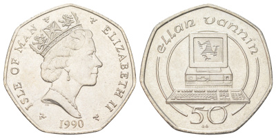 Остров Мэн 50 пенсов 1990 KM 212 медно-никель aUNC 4583-635