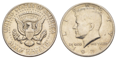 США 1/2 доллара (50 центов) 1971 D, Джон Кеннеди KM 202b медь плакированная медно-никелем aUNC 114-1026