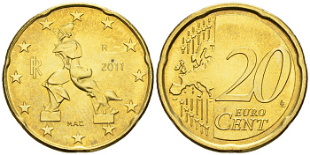Италия 20 евроцентов 2011 KM 214 нордик UNC 4148-633