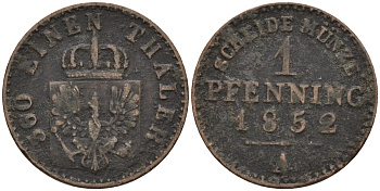 Пруссия 1 геллер 1852 KM 613 медь 4151-1212