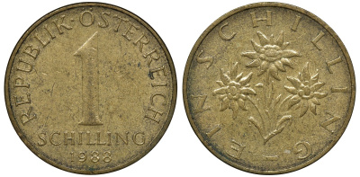 АВСТРИЯ 1 ШИЛЛИНГ 1988 KM 2886 алюминиевая бронза 72-1432