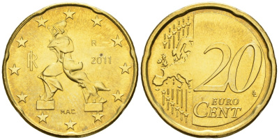 Италия 20 евроцентов 2011 KM 214 нордик UNC 4148-633