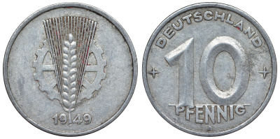 ГДР 10 пфеннигов 1949 A KM 3 алюминий 4119-443