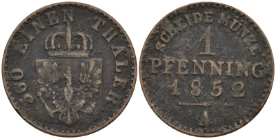 Пруссия 1 геллер 1852 KM 613 медь 4151-1212