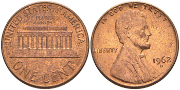 США 1 ЦЕНТ 1962 D, ЛИНКОЛЬН KM 201 медь цинк 187-1144