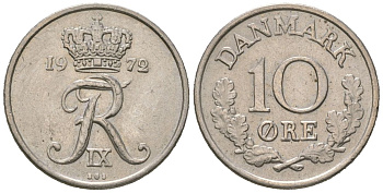 Дания 10 эре 1972 C; S, Фредерик IX (1947-1972) KM 849 медно-никель UNC 4621-532