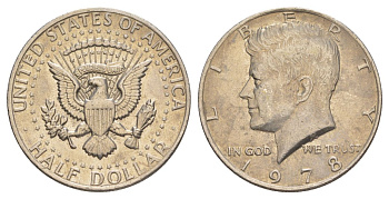 США 1/2 доллара (50 центов) 1978 Джон Кеннеди KM A202b медь плакированная медно-никелем aUNC 4183-435