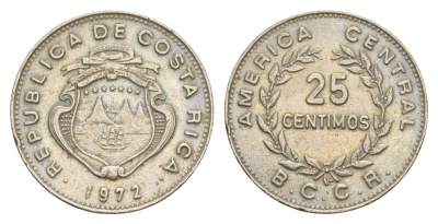 Коста-Рика 25 сентимо 1972 KM 188.2 медно-никель 4642-841
