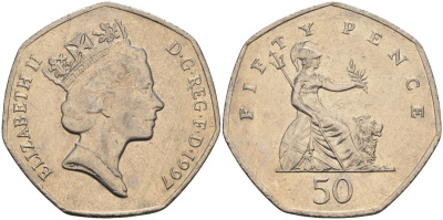 Великобритания 50 пенсов 1997 Елизавета II (1952-2022) KM 940.2, Spink 4351 (H7) медно-никель 4583-1246