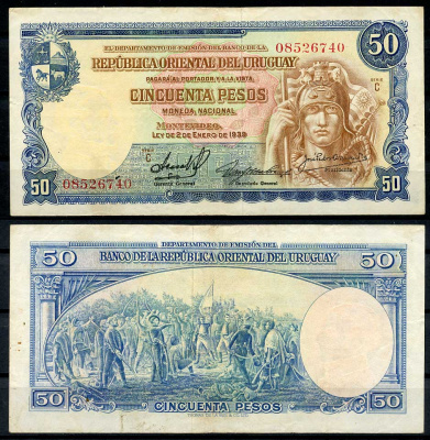 Уругвай 50 песо 1939 клятва 33 Ориенталес, серия C Pick 38 b (2)  бумага   7217-76-3-2
