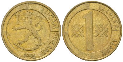 Финляндия 1 марка 1995 M KM 76 алюминиевая бронза 92-115