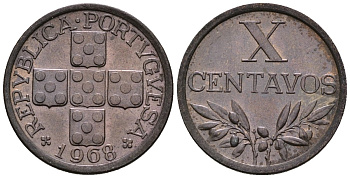 Португалия 10 сентаво 1968 KM 583 бронза 4147-557