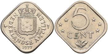 Нидерландские Антилы 5 центов 1977 Юлиана (1948-1980) KM 13 медно-никель 4177-357