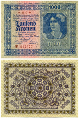 АВСТРИЯ 1000 КРОН 1922 Pick 78 бумага 3295-13-3