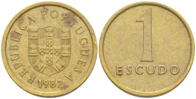 Португалия 1 эскудо 1982 KM 614 никель латунь 4523-1036