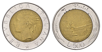 Италия 500 лир 1985 R, Квиринальский дворец в Риме KM 111 биметалл 186-1144