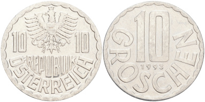 АВСТРИЯ 10 ГРОШЕЙ 1993 KM 2878 алюминий 4528-612