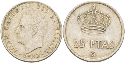 Испания 25 песет 1982 Хуан Карлос I (1975-2014) KM 824 медно-никель 216-724