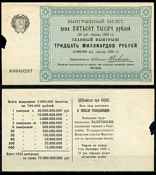 СССР 500000 рублей 1922 ЦК Помгол при ВЦИК, весь сбор поступает в пользу голодающих бумага 504-4-2-1