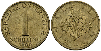 Австрия 1 шиллинг 1990 KM 2886 алюминиевая бронза 4135-223