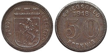 Германия, округ Эльберфельд 50 пфеннигов 1917 Вупперталь, Северный Рейн-Вестфалия, нотгельд железо 4119-1254