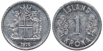 Исландия 1 крона 1976 KM 23 алюминий 4124-458