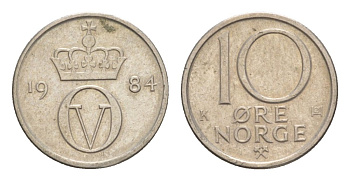 Норвегия 10 эре 1984 Улаф V (1957-1991) KM 416 медно-никель 4632-1169
