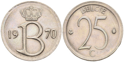 Бельгия 25 сантимов 1970 Belgie, Бодуэн I (1951-1993) KM 154.1 медно-никель 4588-466