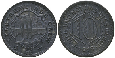 Кальв (Вюртемберг) 10 пфенингов 1918 Funck 73.5A цинк 4163-733