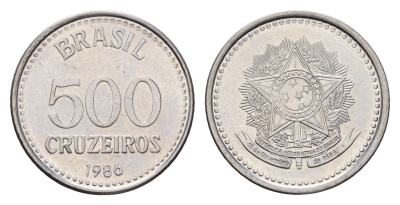 Бразилия 500 крузейро 1986 KM 597 нержавеющая сталь aUNC 4627-133