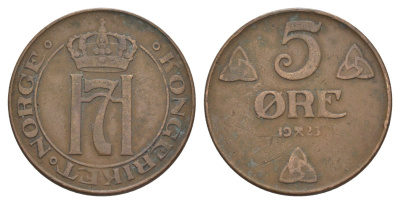 Норвегия 5 эре 1923 Хокон VII (1905-1957) KM 368 бронза 4635-523