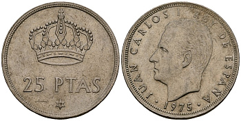 Испания 25 песет 1975 (79) Хуан Карлос I (1975-2014) KM 808 медно-никель 4165-1011