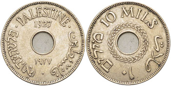 Израиль, Палестина 10 милсов 1927 Британская администрация KM 4 медно-никель 4185-1211