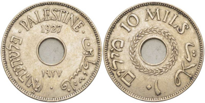 Израиль, Палестина 10 милсов 1927 Британская администрация KM 4 медно-никель 4185-1211