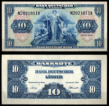 ФРГ 10 марок 1949 Pick 16 a бумага 451-1370-2