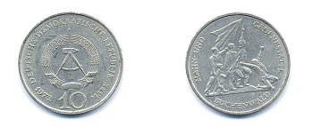 ГДР 10 марок 1972 A, мемориал Бухенвальда KM 38, J. 1539 медно-никель 3333-225