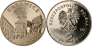 Польша 2 злотых 2010 MW, серия польские города, Катовице (Katowice) KM 761 нордик  UNC 4676-1115